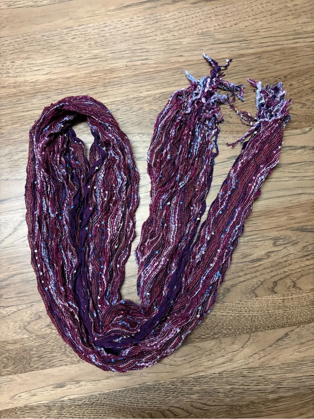 Set of 3 Decorative Textured Scarves - Coral, Plum, Green
